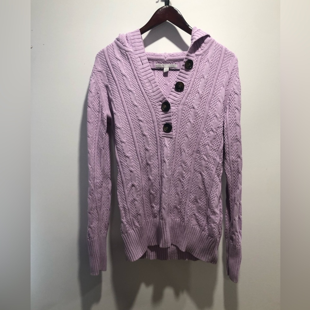 Lavender Cable-Knit Hooded Sweater with Buttons Old Navy
